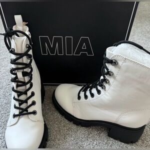MIA Malta White Lace-Up Combat Boots with Black Lug Sole
